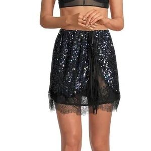 Free People Black Sequin Half Slip Skirt NWT